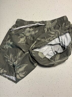 Boss Men's Olive Green Floral Swim Trunks
